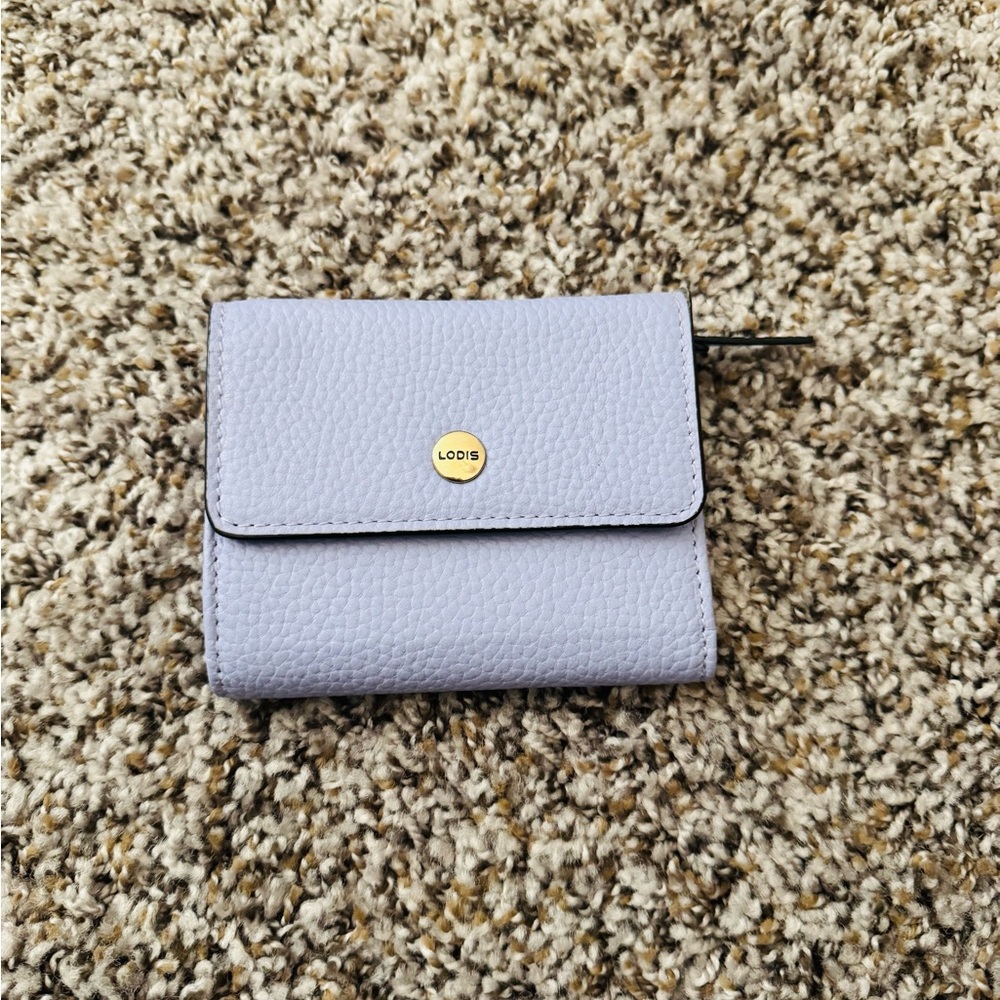 Lodis Pebbled Leather Wallet in Light Lavender with Gold Accent